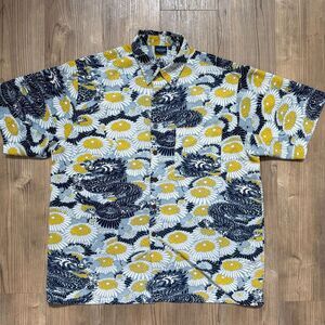 Y2K Vintage Sideout Floral Dragon Print Button Down Summer Polyester Shirt Sz XL